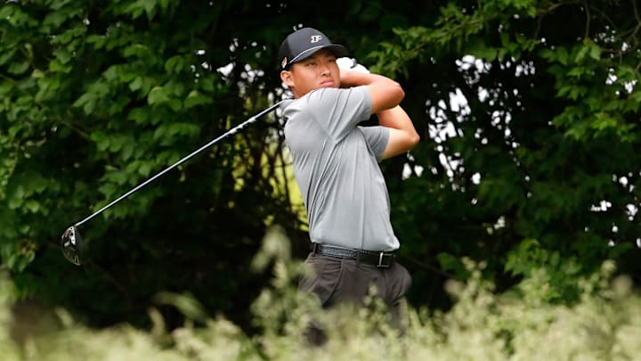 Purdue Kent Hsiao hits the ball during the NCAA Men’s Golf Regionals