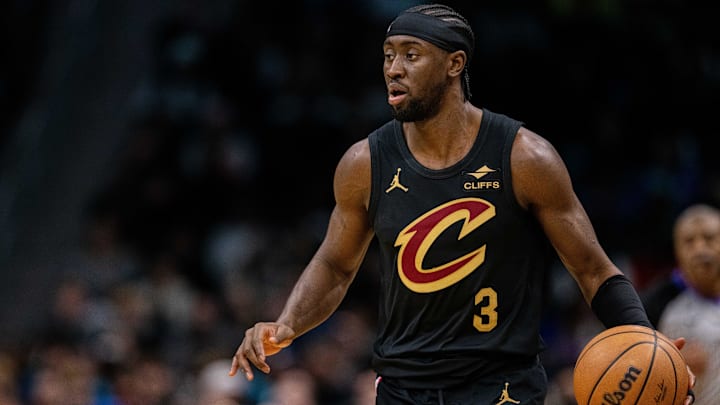 Dec 7, 2024; Charlotte, North Carolina, USA; Cleveland Cavaliers guard Caris LeVert (3) brings the ball up court against the Charlotte Hornets during the third quarter at Spectrum Center. Mandatory Credit: Scott Kinser-Imagn Images
