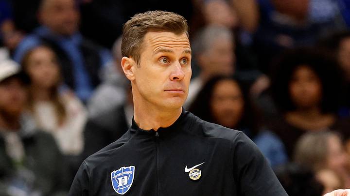 Mar 27, 2026; Washington, DC, USA; Duke Blue Devils head coach Jon Scheyer reacts in the first half during a Sweet Sixteen game of the East Regional of the men's 2026 NCAA Tournament at Capital One Arena. Mandatory Credit: Geoff Burke-Imagn Images Mar 27, 2026; Washington, DC, USA; Duke Blue Devils head coach Jon Scheyer reacts in the first half during a Sweet Sixteen game of the East Regional of the men's 2026 NCAA Tournament at Capital One Arena. Mandatory Credit: Geoff Burke-Imagn Images