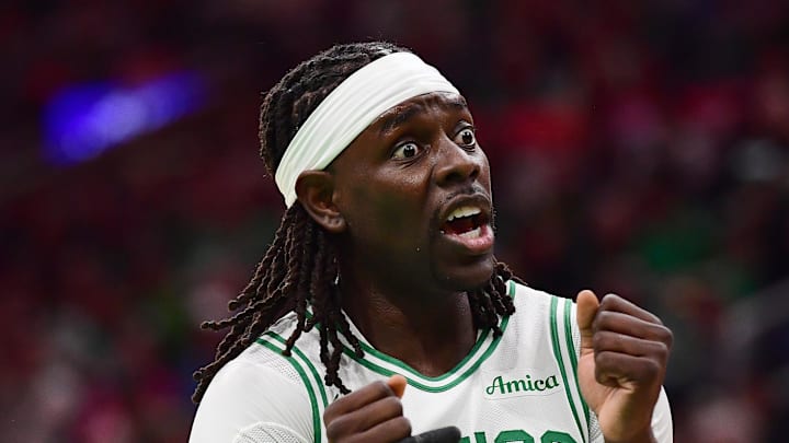 Apr 20, 2025; Boston, Massachusetts, USA; Boston Celtics guard Jrue Holiday (4) reacts after a play during the second against the Orlando Magic at TD Garden. Mandatory Credit: Bob DeChiara-Imagn Images Apr 20, 2025; Boston, Massachusetts, USA; Boston Celtics guard Jrue Holiday (4) reacts after a play during the second against the Orlando Magic at TD Garden. Mandatory Credit: Bob DeChiara-Imagn Images