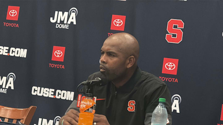 Syracuse head coach Fran Brown at the postgame press conference. 