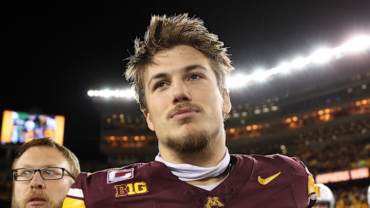 Oct 11, 2025; Minneapolis, Minnesota, USA; Minnesota Golden Gophers defensive back Koi Perich (3) reacts to his teams win after the game against the Purdue Boilermakers at Huntington Bank Stadium. Mandatory Credit: Matt Krohn-Imagn Images