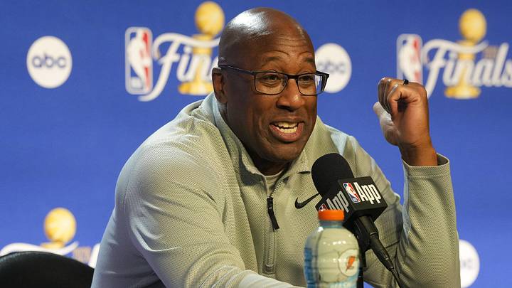 Jun 5, 2026; San Antonio, Texas, USA; New York Knicks head coach Mike Brown speaks with the media after the game between the Spurs and the Knicks in game two of the 2026 NBA Finals at Frost Bank Center. Mandatory Credit: Daniel Dunn-Imagn Images Jun 5, 2026; San Antonio, Texas, USA; New York Knicks head coach Mike Brown speaks with the media after the game between the Spurs and the Knicks in game two of the 2026 NBA Finals at Frost Bank Center. Mandatory Credit: Daniel Dunn-Imagn Images