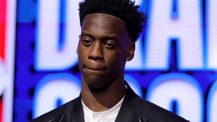 Jun 23, 2026; New York, NY, USA; Draft prospect AJ Dybantsa poses for photos on the red carpet before the 2026 NBA draft at Barclays Center. Mandatory Credit: Brad Penner-Imagn Images Jun 23, 2026; New York, NY, USA; Draft prospect AJ Dybantsa poses for photos on the red carpet before the 2026 NBA draft at Barclays Center. Mandatory Credit: Brad Penner-Imagn Images