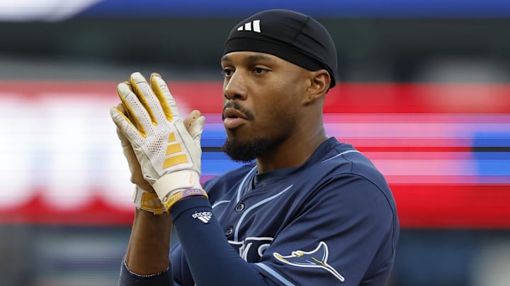 Tampa Bay Rays outfielder Chandler Simpson (14) celebrates after he hits a single in the fourth inning against the Detroit Tigers at Comerica Park. 