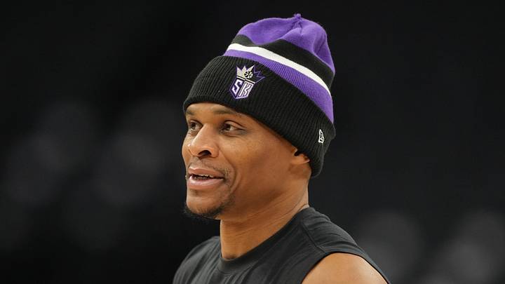 Apr 3, 2026; Sacramento, California, USA; Sacramento Kings guard Russell Westbrook (18) before the game against the New Orleans Pelicans at Golden 1 Center. Mandatory Credit: Darren Yamashita-Imagn Images