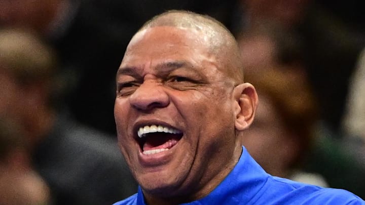 Milwaukee Bucks head coach Doc Rivers reacts in the second quarter against the Orlando Magic at Fiserv Forum on December 10, 2024.