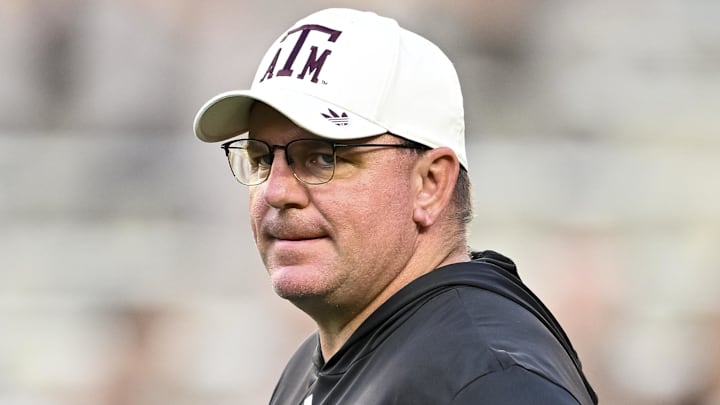 Texas A&M Aggies head coach Mike Elko looks on prior to the game against the Florida Gators at Kyle Field. 