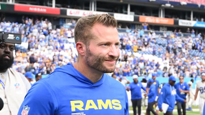 Sep 14, 2025; Nashville, Tennessee, USA; Los Angeles Rams head coach Sean McVay after the game at Nissan Stadium. Mandatory Credit: Steve Roberts-Imagn Images Sep 14, 2025; Nashville, Tennessee, USA; Los Angeles Rams head coach Sean McVay after the game at Nissan Stadium. Mandatory Credit: Steve Roberts-Imagn Images