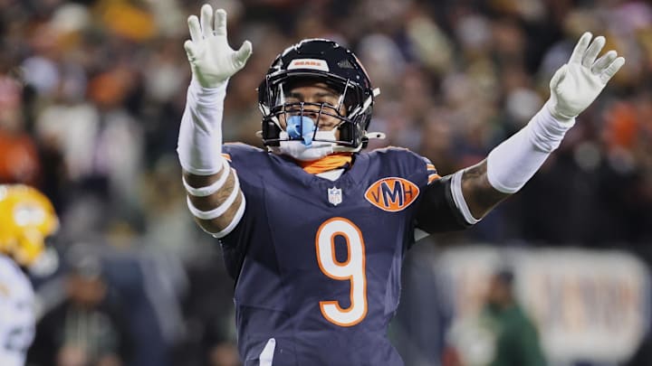 Chicago Bears safety Jaquan Brisker reacts against the Green Bay Packers during the first quarter at Soldier Field.