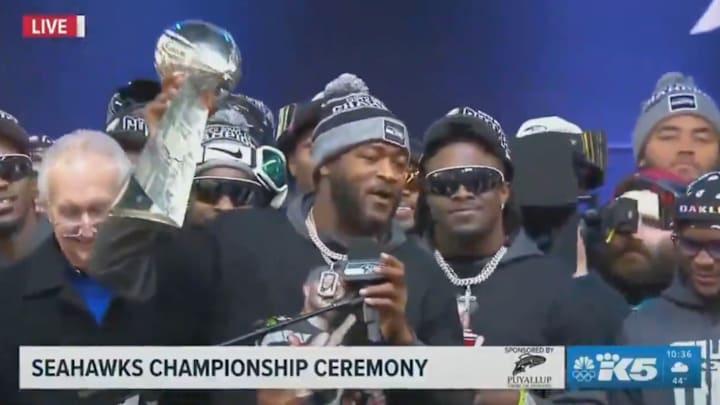 Linebacker Ernest Jones kept it real during the championship parade.
