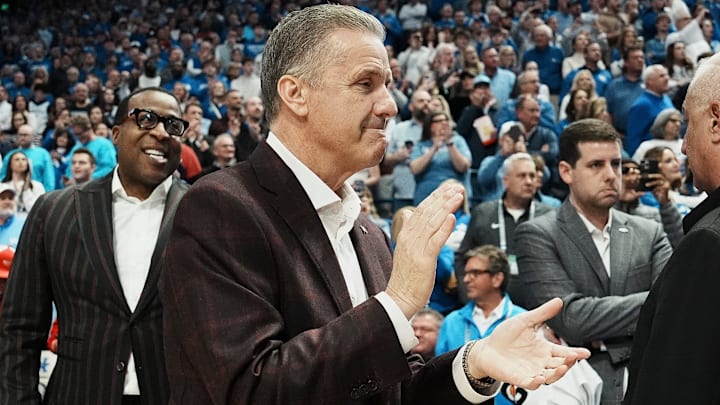 Former Kentucky coach and current Arkansas coach John Calipari takes the court before the Wildcats' game against the Razorbacks Saturday Feb. 1, 2025 at Rupp Arena in Lexington, Kentucky.