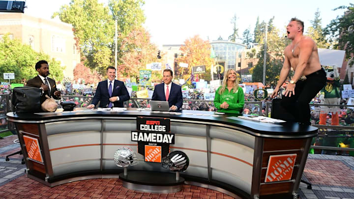 ESPN College Gameday Oregon Ducks Ohio State Buckeyes: Pat McAfee, Nick Saban ESPN College Gameday Oregon Ducks Ohio State Buckeyes: Pat McAfee, Nick Saban