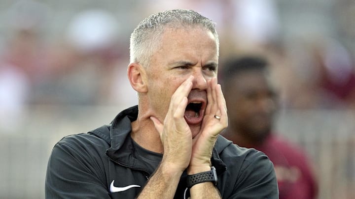 Sep 2, 2024; Tallahassee, Florida, USA; Florida State Seminoles head coach Mike Norvell before the game against the Boston College Eagles at Doak S. Campbell Stadium. Mandatory Credit: Melina Myers-Imagn Images