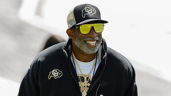 Apr 19, 2025; Boulder, CO, USA; Colorado Buffaloes head coach Deion Sanders during the spring game at Folsom Field. Mandatory Credit: Isaiah J. Downing-Imagn Images Apr 19, 2025; Boulder, CO, USA; Colorado Buffaloes head coach Deion Sanders during the spring game at Folsom Field. Mandatory Credit: Isaiah J. Downing-Imagn Images