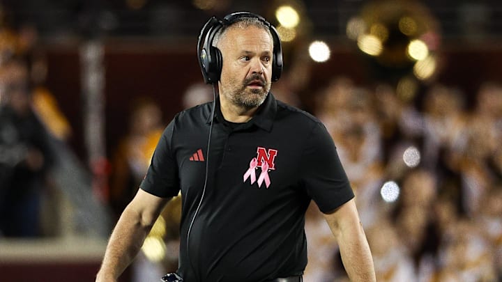 Nebraska Cornhuskers head coach Matt Rhule looks on during the second half against the Minnesota Golden Gophers at Huntington Bank Stadium.