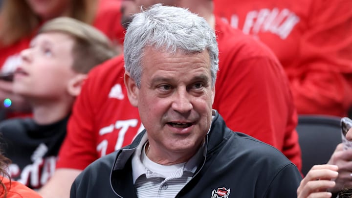 Mar 29, 2024; Dallas, TX, USA; North Carolina State Wolfpack athletic director Boo Corrigan before the semifinals of the South Regional of the 2024 NCAA Tournament against the Marquette Golden Eagles at American Airlines Center. Mandatory Credit: Kevin Jairaj-Imagn Images Mar 29, 2024; Dallas, TX, USA; North Carolina State Wolfpack athletic director Boo Corrigan before the semifinals of the South Regional of the 2024 NCAA Tournament against the Marquette Golden Eagles at American Airlines Center. Mandatory Credit: Kevin Jairaj-Imagn Images