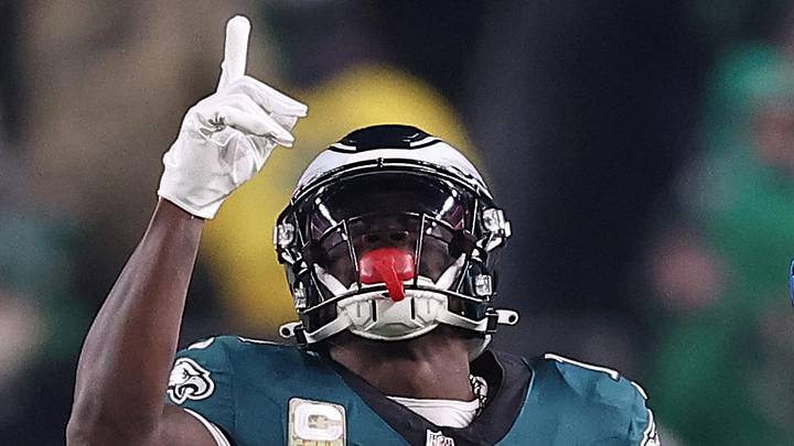 Nov 16, 2025; Philadelphia, Pennsylvania, USA; Philadelphia Eagles wide receiver A.J. Brown (11) reacts after making a catch against Detroit Lions cornerback Rock Ya-Sin (23) during the first half at Lincoln Financial Field. Mandatory Credit: Bill Streicher-Imagn Images Nov 16, 2025; Philadelphia, Pennsylvania, USA; Philadelphia Eagles wide receiver A.J. Brown (11) reacts after making a catch against Detroit Lions cornerback Rock Ya-Sin (23) during the first half at Lincoln Financial Field. Mandatory Credit: Bill Streicher-Imagn Images