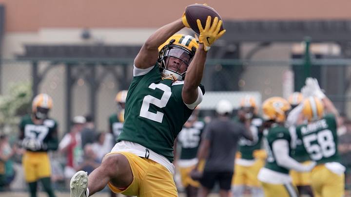 Green Bay Packers cornerback Brandon Cisse makes a leaping catch at training camp Green Bay Packers cornerback Brandon Cisse makes a leaping catch at training camp