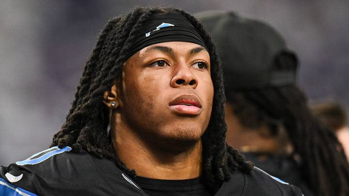 Detroit Lions running back Jahmyr Gibbs (0) looks on before the game against the Minnesota Vikings Detroit Lions running back Jahmyr Gibbs (0) looks on before the game against the Minnesota Vikings