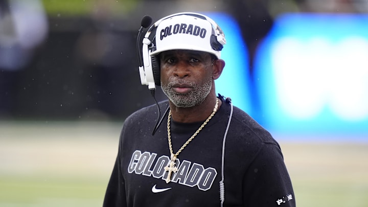 Oct 11, 2025; Boulder, Colorado, USA; Colorado Buffaloes head coach Deion Sanders during the first quarter against the Iowa State Cyclones at Folsom Field. Mandatory Credit: Ron Chenoy-Imagn Images Oct 11, 2025; Boulder, Colorado, USA; Colorado Buffaloes head coach Deion Sanders during the first quarter against the Iowa State Cyclones at Folsom Field. Mandatory Credit: Ron Chenoy-Imagn Images