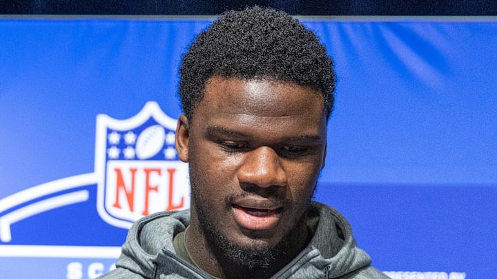 Louisiana State defensive lineman Ali Gaye speaks to the press at the NFL Combine at Lucas Oil Stadium. Louisiana State defensive lineman Ali Gaye speaks to the press at the NFL Combine at Lucas Oil Stadium.