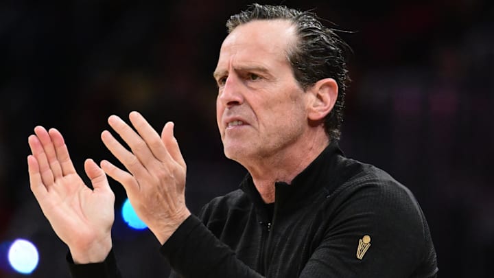 May 3, 2026; Cleveland, Ohio, USA; Cleveland Cavaliers head coach Kenny Atkinson reacts against the Toronto Raptors during the first half of game seven in the first round of the 2026 NBA Playoffs at Rocket Arena. Mandatory Credit: Ken Blaze-Imagn Images May 3, 2026; Cleveland, Ohio, USA; Cleveland Cavaliers head coach Kenny Atkinson reacts against the Toronto Raptors during the first half of game seven in the first round of the 2026 NBA Playoffs at Rocket Arena. Mandatory Credit: Ken Blaze-Imagn Images