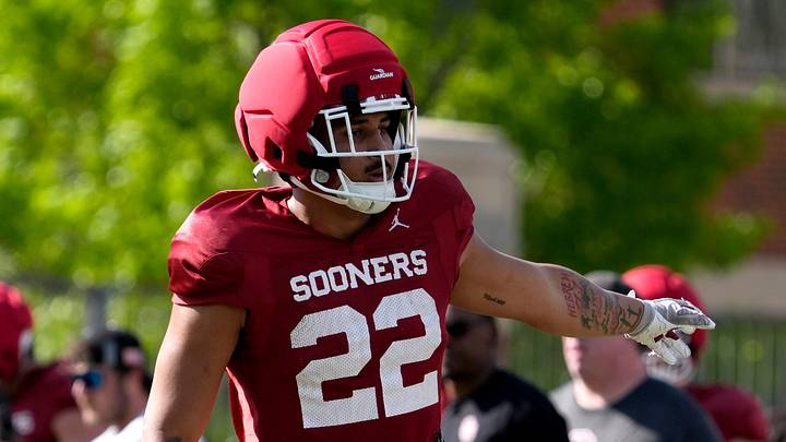 Oklahoma's Trynae Washington lines up during a Sooners football spring practice in Norman, Okla., Thursday, April 9, 2026. Oklahoma's Trynae Washington lines up during a Sooners football spring practice in Norman, Okla., Thursday, April 9, 2026.