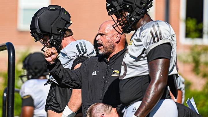 Southern Miss offensive line coach Sean Coughlin gives instructions during a fall camp practice. Southern Miss offensive line coach Sean Coughlin gives instructions during a fall camp practice.