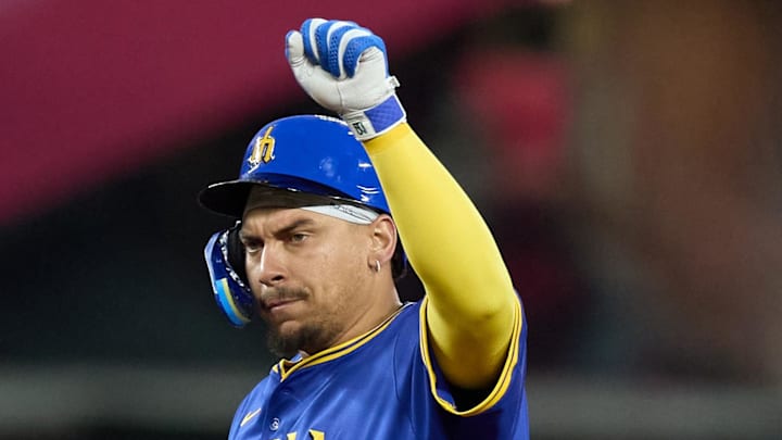 Seattle Mariners first baseman Josh Naylor reacts after hitting a double against the Texas Rangers on Aug. 1 at T-Mobile Park.