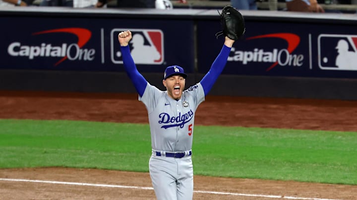 First baseman Freeman celebrates the Dodgers winning the 2024 World Series.