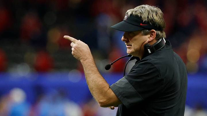 Jan 1, 2026; New Orleans, LA, USA; Georgia Bulldogs head coach Kirby Smart gestures from the sidelines against the Mississippi Rebels during the first half during the 2025 Sugar Bowl and quarterfinal game of the College Football Playoff at Caesars Superdome. Mandatory Credit: Geoff Burke-Imagn Images Jan 1, 2026; New Orleans, LA, USA; Georgia Bulldogs head coach Kirby Smart gestures from the sidelines against the Mississippi Rebels during the first half during the 2025 Sugar Bowl and quarterfinal game of the College Football Playoff at Caesars Superdome. Mandatory Credit: Geoff Burke-Imagn Images