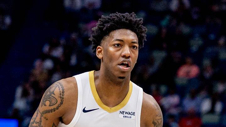 Apr 6, 2025; New Orleans, Louisiana, USA; New Orleans Pelicans guard Elfrid Payton (4) dribbles against Milwaukee Bucks guard Gary Trent Jr. (5) during the second half at Smoothie King Center. Mandatory Credit: Stephen Lew-Imagn Images