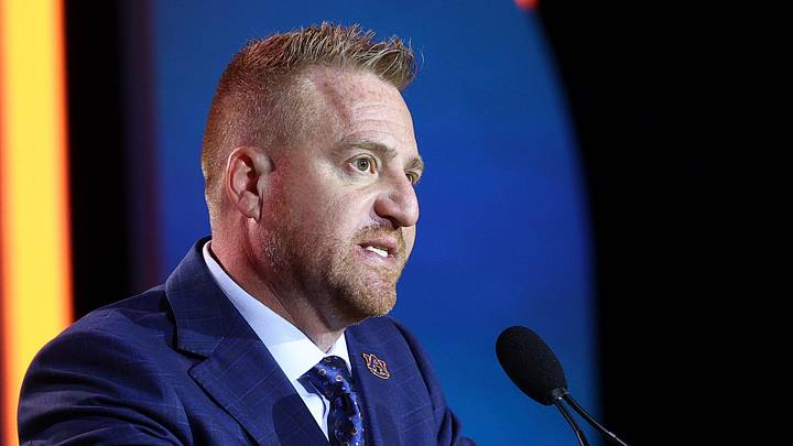 Jul 21, 2026; Tampa, FL, USA; Auburn Tigers head coach Alex Golesh speaks to the press during SEC Football Kickoff Media Day at the Tampa Marriott. Mandatory Credit: Nathan Ray Seebeck-Imagn Images Jul 21, 2026; Tampa, FL, USA; Auburn Tigers head coach Alex Golesh speaks to the press during SEC Football Kickoff Media Day at the Tampa Marriott. Mandatory Credit: Nathan Ray Seebeck-Imagn Images