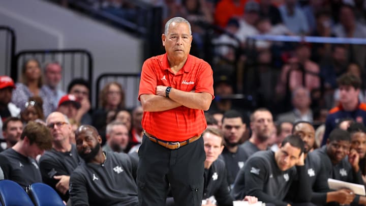 Houston Cougars head coach Kelvin Sampson paces the sideline during the first half against the Auburn Tigers at Legacy Arena at BJCC. 