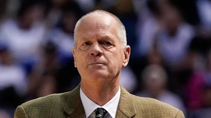 Feb 14, 2026; Provo, Utah, USA; Colorado Buffaloes head coach Tad Boyle looks on during the second half against the BYU Cougars at the Marriott Center. Mandatory Credit: Aaron Baker-Imagn Images