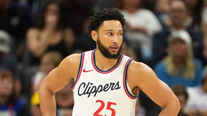 Apr 11, 2025; Sacramento, California, USA; Los Angeles Clippers guard Ben Simmons (25) during the third quarter against the Sacramento Kings at Golden 1 Center. Mandatory Credit: Darren Yamashita-Imagn Images