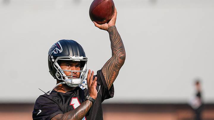 Jul 30, 2026; Atlanta, Falcons, USA; Atlanta Falcons quarterback Tua Tagovailoa (1) shown on the field during training camp at IBM Performance Field. Mandatory Credit: Dale Zanine-Imagn Images Jul 30, 2026; Atlanta, Falcons, USA; Atlanta Falcons quarterback Tua Tagovailoa (1) shown on the field during training camp at IBM Performance Field. Mandatory Credit: Dale Zanine-Imagn Images
