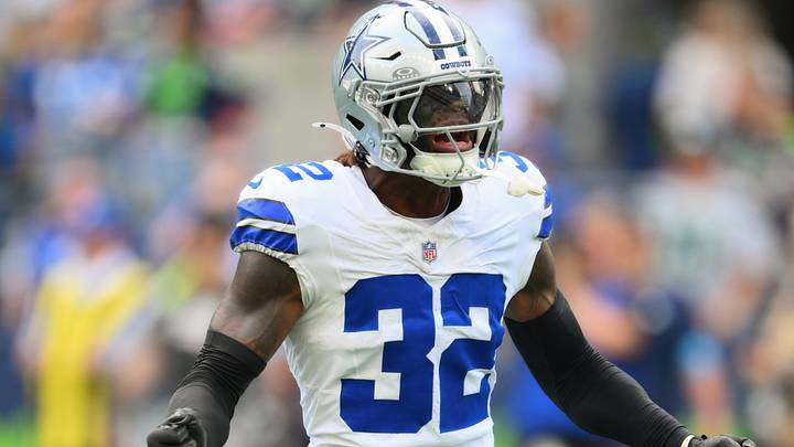 Dallas Cowboys specialist Julius Wood reacts to a special teams play during the first half against the Seattle Seahawks.