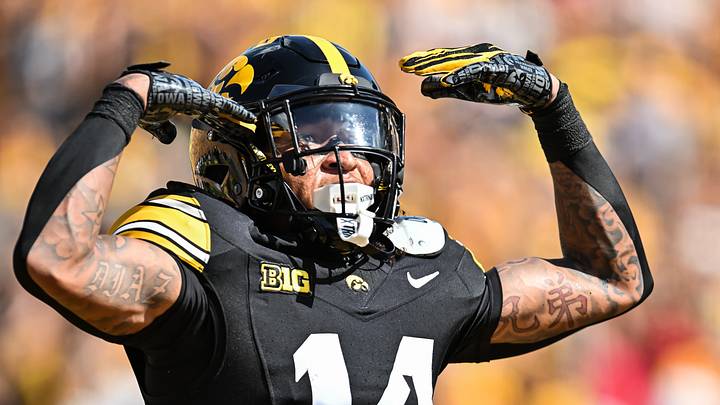 Sep 5, 2026; Iowa City, Iowa, USA; Iowa Hawkeyes wide receiver Tony Diaz (14) reacts after scoring a touchdown against the Northern Illinois Huskies during the first quarter at Kinnick Stadium. Mandatory Credit: Jeffrey Becker-Imagn Images Sep 5, 2026; Iowa City, Iowa, USA; Iowa Hawkeyes wide receiver Tony Diaz (14) reacts after scoring a touchdown against the Northern Illinois Huskies during the first quarter at Kinnick Stadium. Mandatory Credit: Jeffrey Becker-Imagn Images