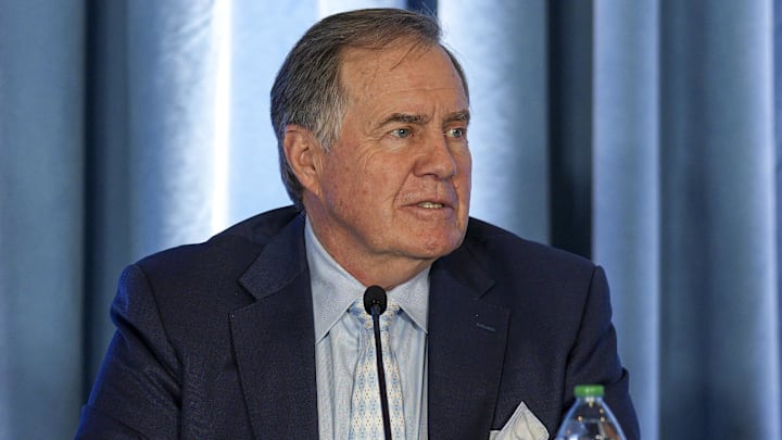 Dec 12, 2024; Chapel Hill, NC, USA; North Carolina Tar Heels new head coach Bill Belichick speaks to those attending his hiring announcement at Loudermilk Center for Excellence. Mandatory Credit: Jim Dedmon-Imagn Images Dec 12, 2024; Chapel Hill, NC, USA; North Carolina Tar Heels new head coach Bill Belichick speaks to those attending his hiring announcement at Loudermilk Center for Excellence. Mandatory Credit: Jim Dedmon-Imagn Images