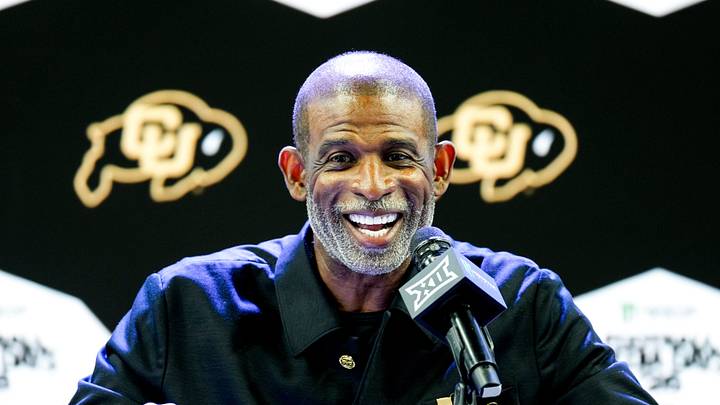 Jul 7, 2026; Frisco, TX, USA; Colorado head coach Deion Sanders speaks to reporters during Big 12 Conference Football Media Days at The Star. Mandatory Credit: Raymond Carlin III-Imagn Images Jul 7, 2026; Frisco, TX, USA; Colorado head coach Deion Sanders speaks to reporters during Big 12 Conference Football Media Days at The Star. Mandatory Credit: Raymond Carlin III-Imagn Images