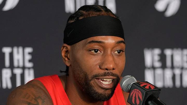 Toronto Raptors forward Kawhi Leonard talks to the media. Toronto Raptors forward Kawhi Leonard talks to the media.