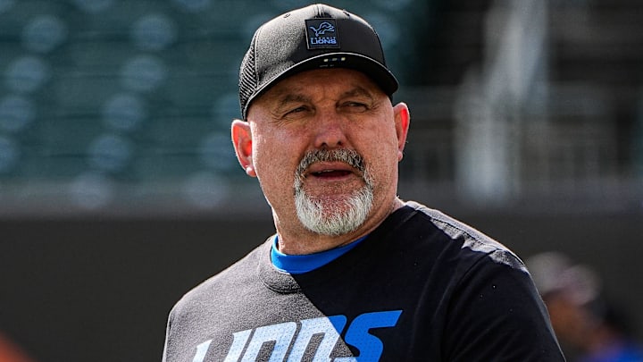 Detroit Lions offensive coordinator John Morton walks on the field for warmup ahead of Cincinnati Bengals game at Paycor Stadium in Cincinnati on Sunday, Oct. 5, 2025. Detroit Lions offensive coordinator John Morton walks on the field for warmup ahead of Cincinnati Bengals game at Paycor Stadium in Cincinnati on Sunday, Oct. 5, 2025.