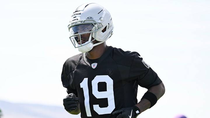 Jun 3, 2026; Henderson, NV, USA; Las Vegas Raiders wide receiver Malik Benson (19) runs a drill during organized team activities at Intermountain Health Performance Center. Mandatory Credit: Candice Ward-Imagn Images Jun 3, 2026; Henderson, NV, USA; Las Vegas Raiders wide receiver Malik Benson (19) runs a drill during organized team activities at Intermountain Health Performance Center. Mandatory Credit: Candice Ward-Imagn Images
