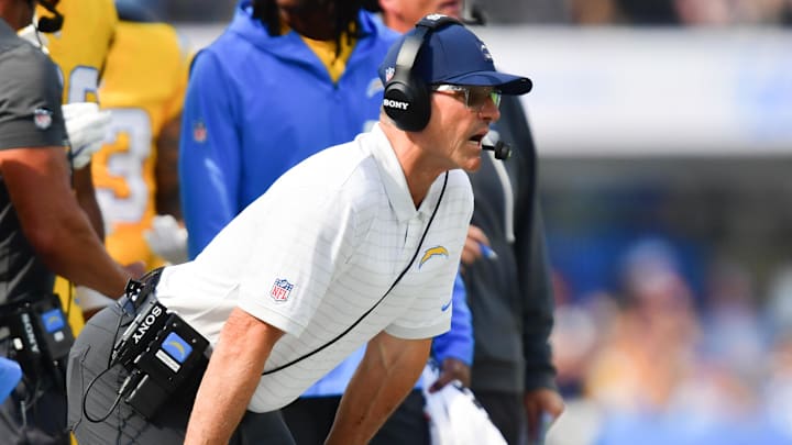 Chargers head coach Jim Harbaugh Chargers head coach Jim Harbaugh