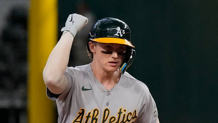 Sep 2, 2026; Arlington, Texas, USA; Athletics third baseman Zack Gelof (20) gestures towards the dugout after hitting a solo home run against the Texas Rangers during the third inning at Globe Life Field. Mandatory Credit: Raymond Carlin III-Imagn Images Sep 2, 2026; Arlington, Texas, USA; Athletics third baseman Zack Gelof (20) gestures towards the dugout after hitting a solo home run against the Texas Rangers during the third inning at Globe Life Field. Mandatory Credit: Raymond Carlin III-Imagn Images