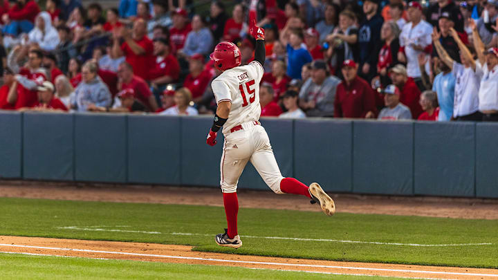 Dylan Carey rounds the bases after his third-inning home run Friday night against Oregon State. Dylan Carey rounds the bases after his third-inning home run Friday night against Oregon State.