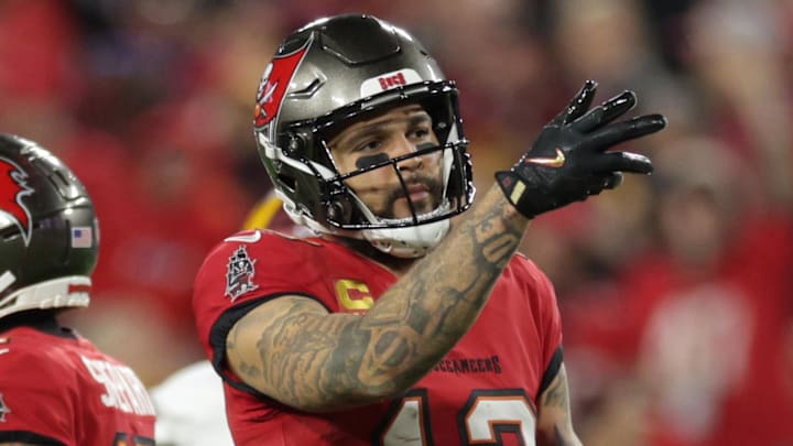 Jan 12, 2025; Tampa, Florida, USA; Tampa Bay Buccaneers wide receiver Mike Evans (13) reacts after a first down during the third quarter of a NFC wild card playoff against the Washington Commanders at Raymond James Stadium. Mandatory Credit: Nathan Ray Seebeck-Imagn Images