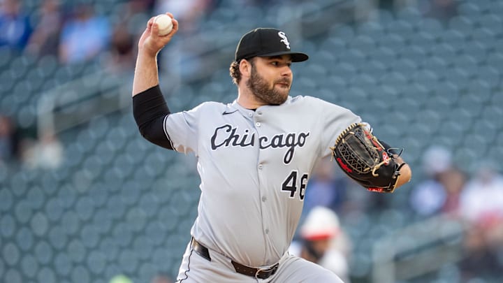 Chicago White Sox starting pitcher Bryse Wilson (46) throws against the Minnesota Twins at Target Field. Chicago White Sox starting pitcher Bryse Wilson (46) throws against the Minnesota Twins at Target Field.